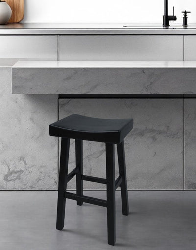 30" Black Solid Wood Backless Bar Height Bar Chair