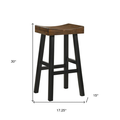 30" Brown and Black Solid Wood Backless Bar Height Bar Chair