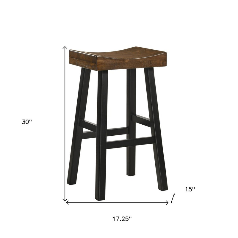 30" Brown and Black Solid Wood Backless Bar Height Bar Chair