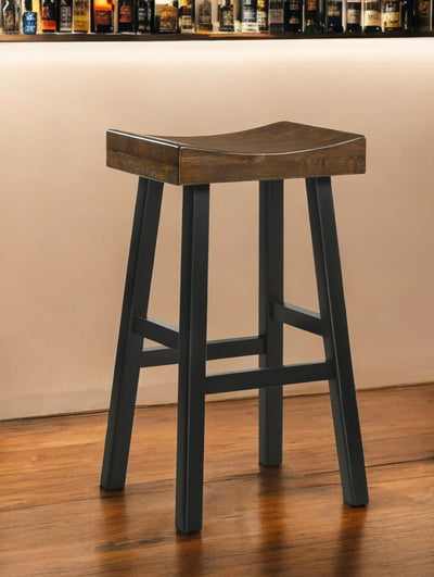 30" Brown and Black Solid Wood Backless Bar Height Bar Chair