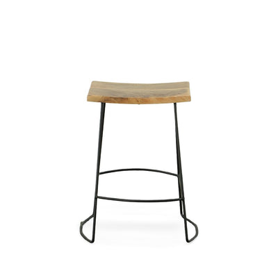 Set of Two 25" Natural and Black Solid Wood and Steel Backless Counter Height Bar Chairs