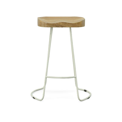 Set of Two 25" Natural and White Solid Wood and Steel Backless Counter Height Bar Chairs