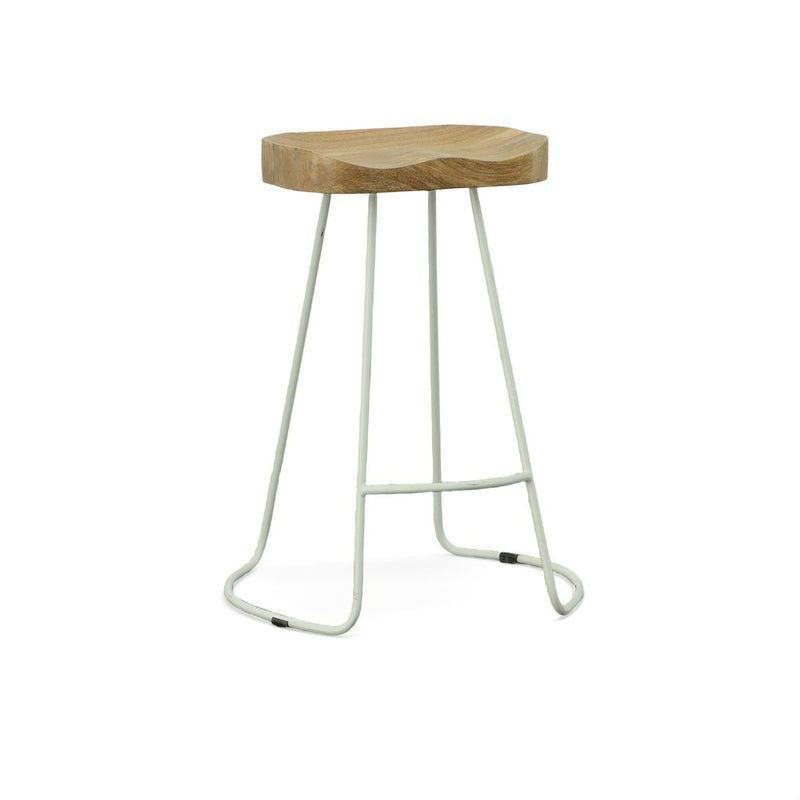 Set of Two 25" Natural and White Solid Wood and Steel Backless Counter Height Bar Chairs