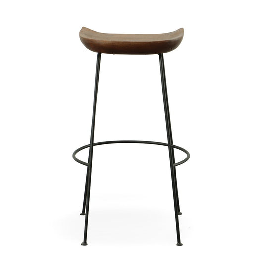 Set of Two 31" Chestnut and Black Solid Wood and Steel Backless Bar Height Bar Chairs