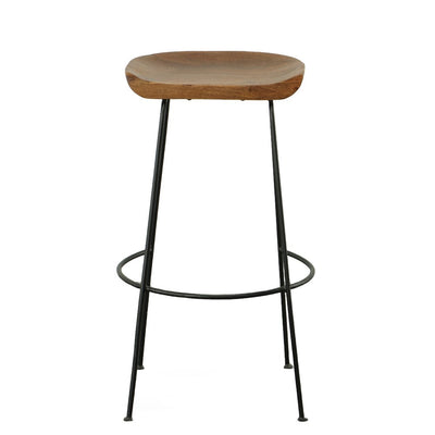 Set of Two 31" Chestnut and Black Solid Wood and Steel Backless Bar Height Bar Chairs