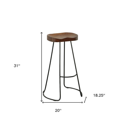 Set of Two 31" Chestnut and Black Solid Wood and Steel Backless Bar Height Bar Chairs