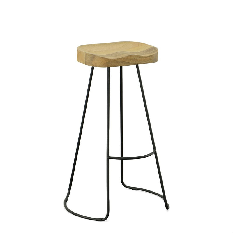 Set of Two 31" Natural and Black Solid Wood and Steel Backless Bar Height Bar Chairs