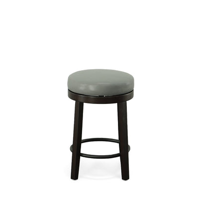Set of Two 24" Gray and Espresso Faux Leather and Solid Wood Backless Counter Height Swivel Bar Chairs