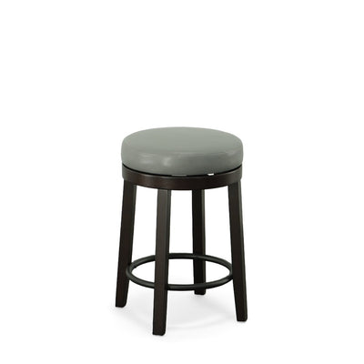 Set of Two 24" Gray and Espresso Faux Leather and Solid Wood Backless Counter Height Swivel Bar Chairs