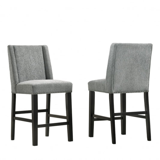 Set of Two 42" Charcoal and Espresso Solid Wood Bar Chairs