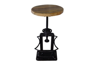 Natural and Black Solid Wood and Iron Backless Adjustable Height Bar Chair