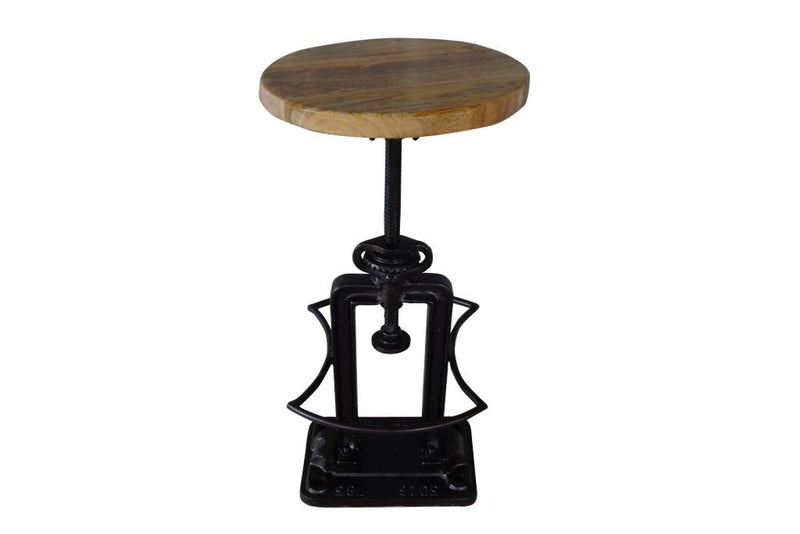 Natural and Black Solid Wood and Iron Backless Adjustable Height Bar Chair