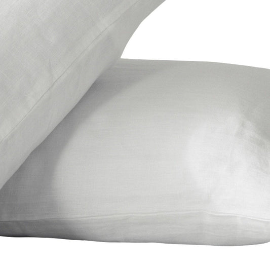 Set of Two Light Gray Linen Pillowcases