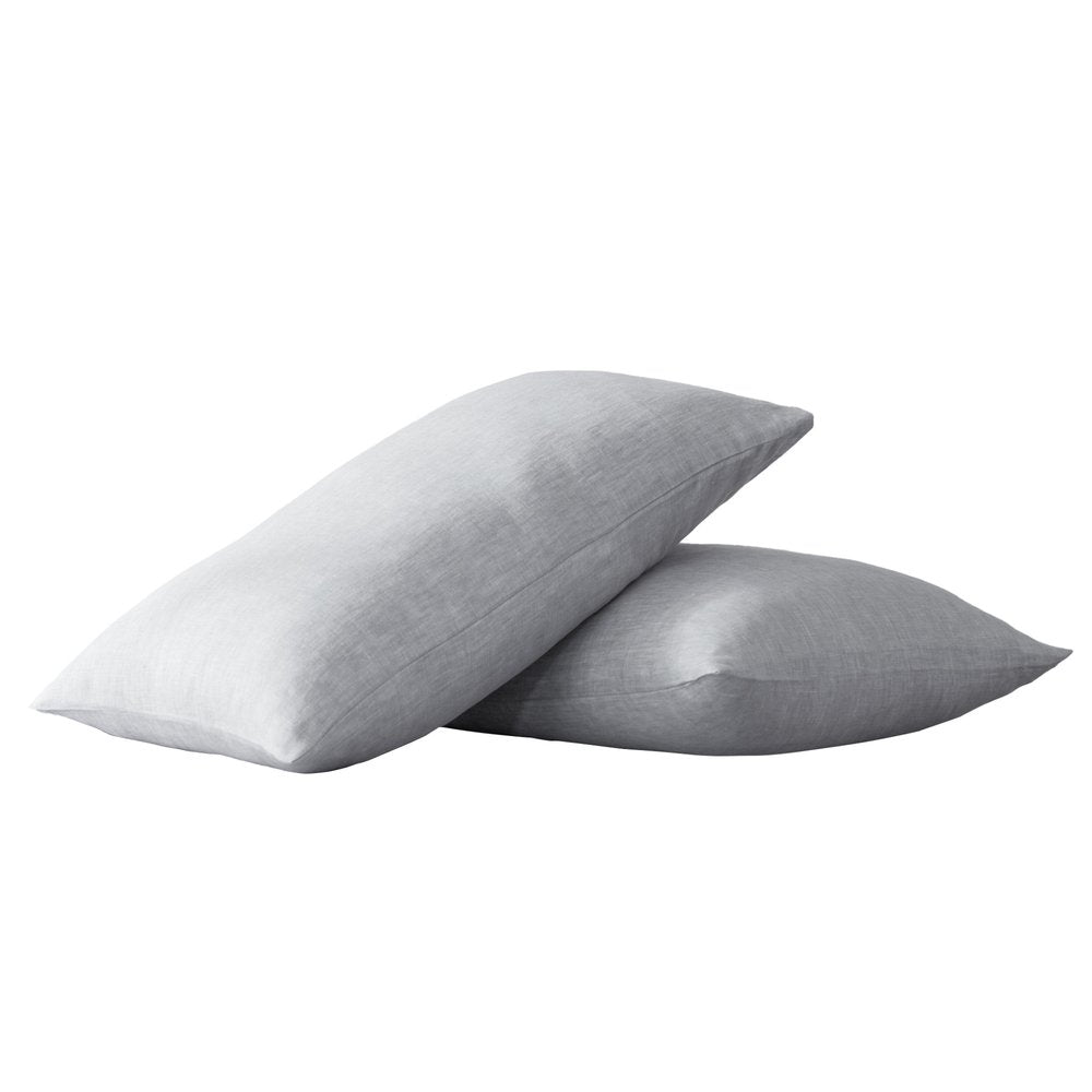 Set of Two Light Gray Linen Pillowcases