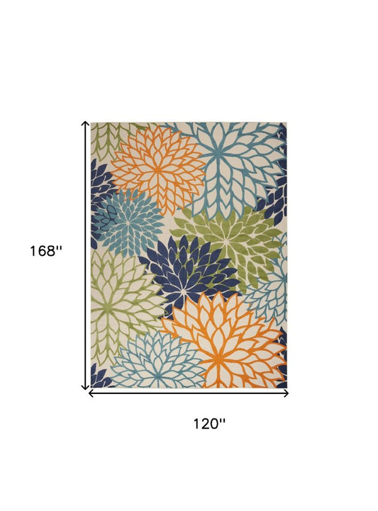 10' X 14' Blue And Green Indoor Outdoor Area Rug