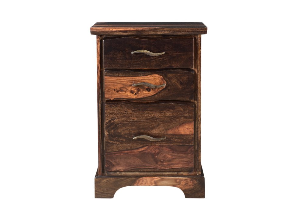 30" Dark Brown Solid Wood Three Drawer Live Edge Filing Cabinet