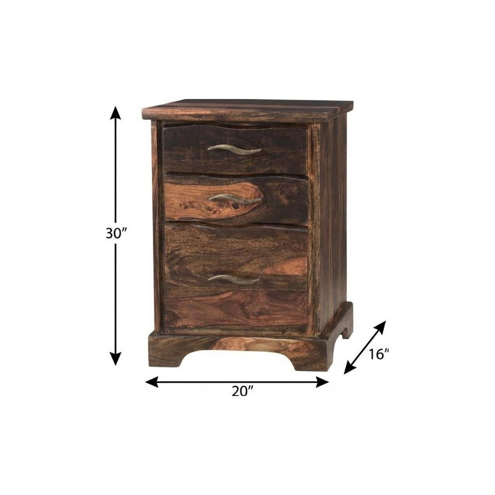 30" Dark Brown Solid Wood Three Drawer Live Edge Filing Cabinet