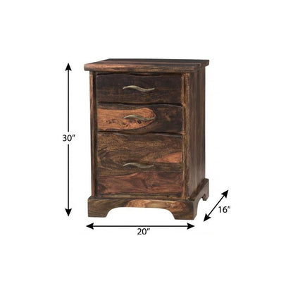 30" Dark Brown Solid Wood Three Drawer Live Edge Filing Cabinet