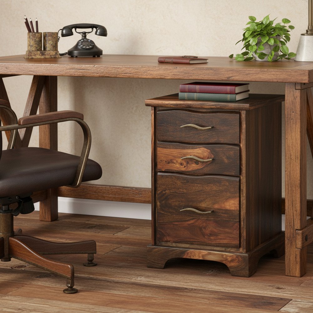 30" Dark Brown Solid Wood Three Drawer Live Edge Filing Cabinet