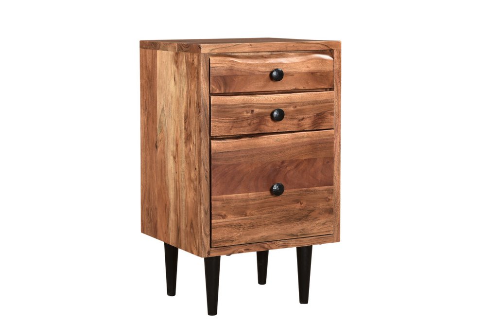 30" Brown Solid Wood Three Drawer Live Edge Filing Cabinet