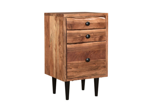 30" Brown Solid Wood Three Drawer Live Edge Filing Cabinet