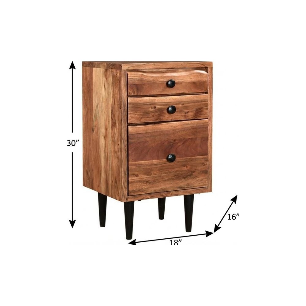 30" Brown Solid Wood Three Drawer Live Edge Filing Cabinet