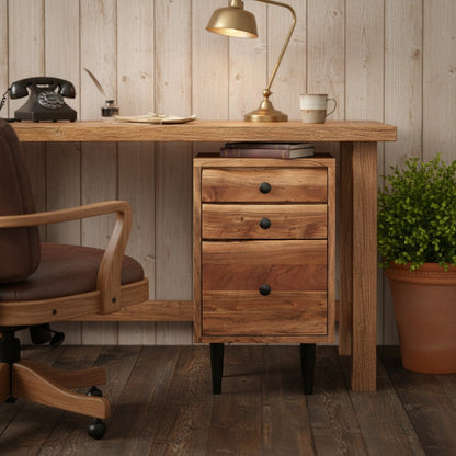 30" Brown Solid Wood Three Drawer Live Edge Filing Cabinet