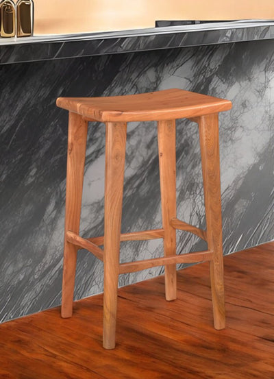 32" Brown Solid Wood Backless Counter Height Bar Chair