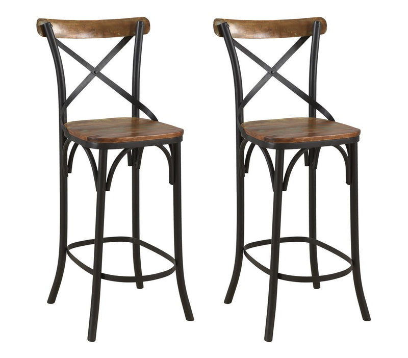 30" Brown and Black Solid Wood and Metal Counter Height Bar Chair