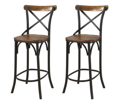 30" Brown and Black Solid Wood and Metal Counter Height Bar Chair
