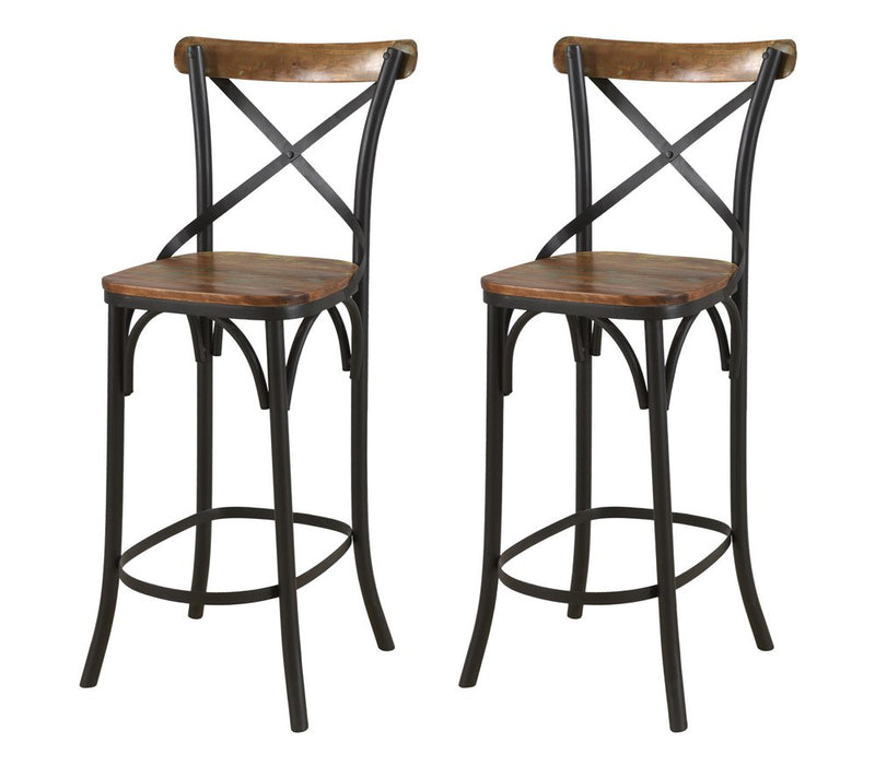 30" Brown and Black Solid Wood and Metal Counter Height Bar Chair
