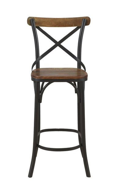 30" Brown and Black Solid Wood and Metal Counter Height Bar Chair