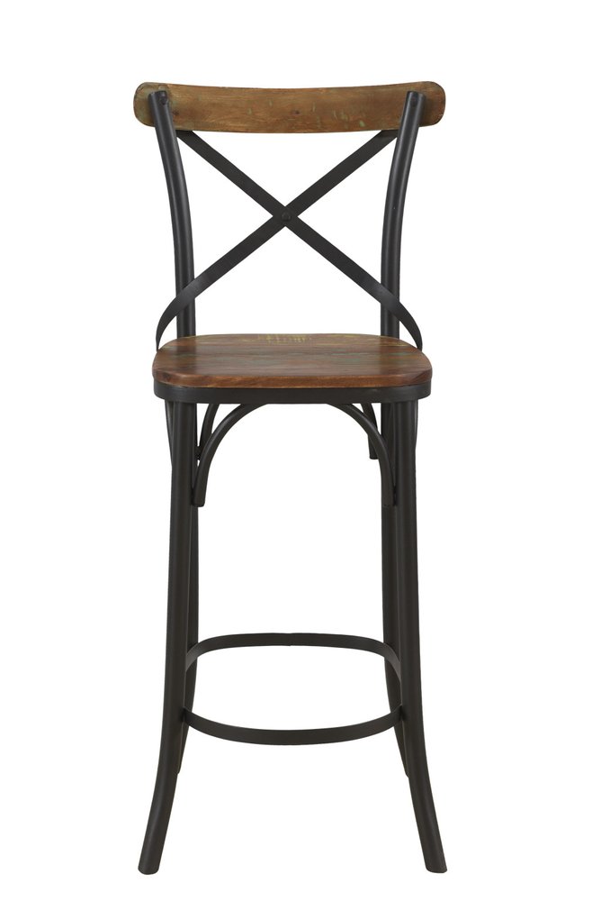 30" Brown and Black Solid Wood and Metal Counter Height Bar Chair