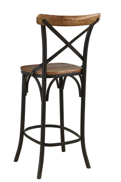 30" Brown and Black Solid Wood and Metal Counter Height Bar Chair