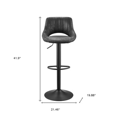 Set of Two 32" Black Faux Leather And Steel Swivel Low Back Adjustable Height Bar Chairs
