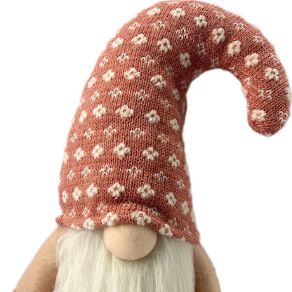12" Pink And White Fabric Christmas Santa Standing Gnome