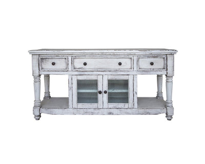 70" White Solid Wood Open shelving Distressed TV Stand