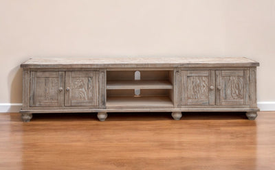 93" Desert Sand Solid Wood Cabinet Enclosed Storage Distressed TV Stand