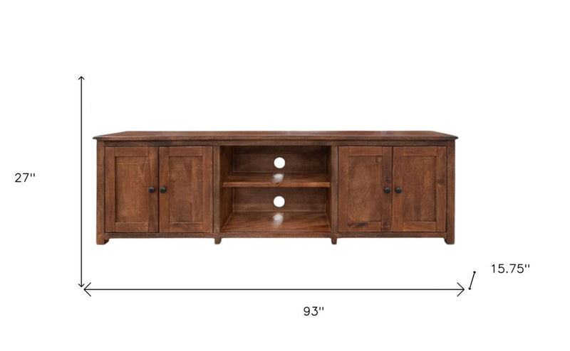 93" Brown Solid Wood Cabinet Enclosed Storage Distressed TV Stand