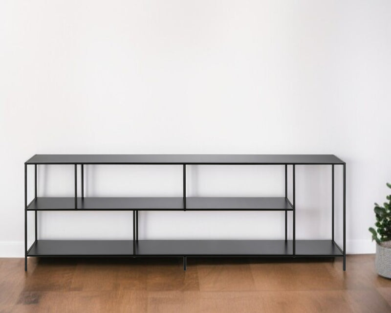 70" Black Metal Open shelving TV Stand