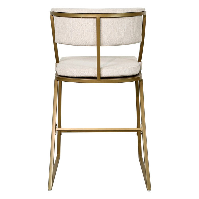 25" Beige And Antiqued Brass Steel Low Back Counter Height Bar Chair