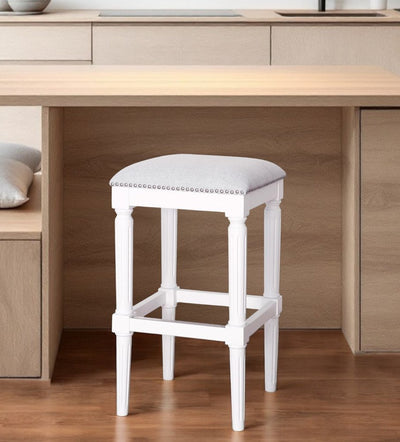 31" Light Gray and White Solid Wood Backless Bar Height Bar Chair