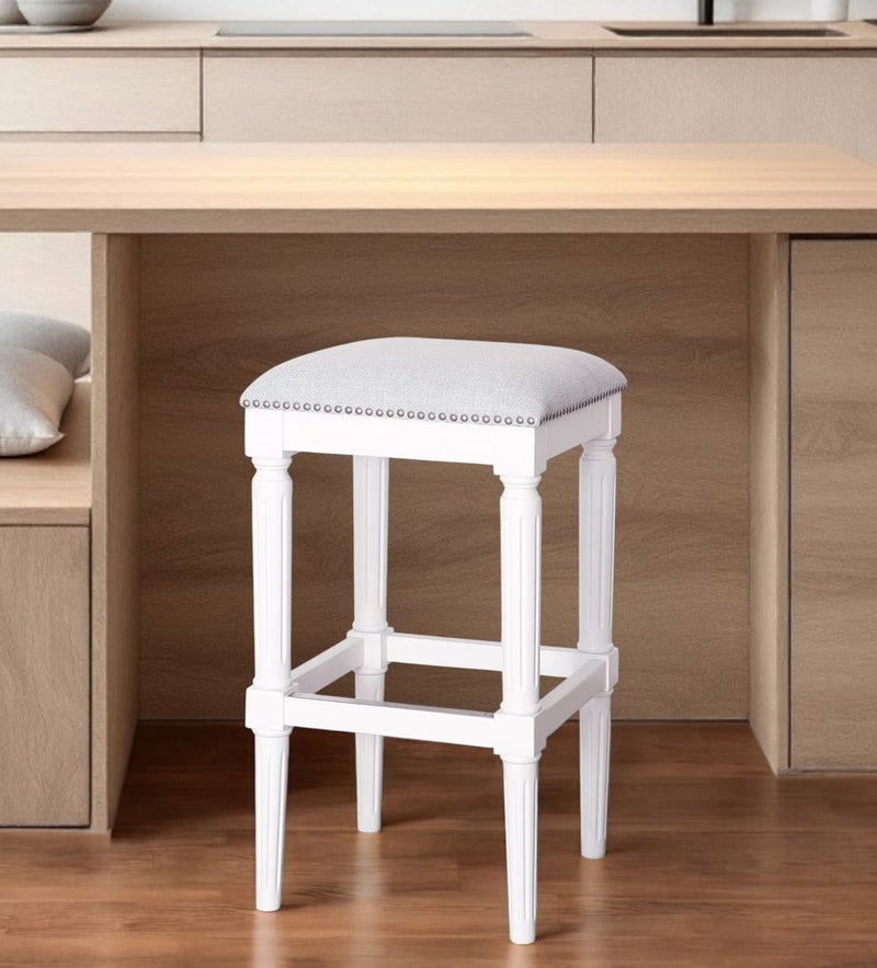 31" Light Gray and White Solid Wood Backless Bar Height Bar Chair