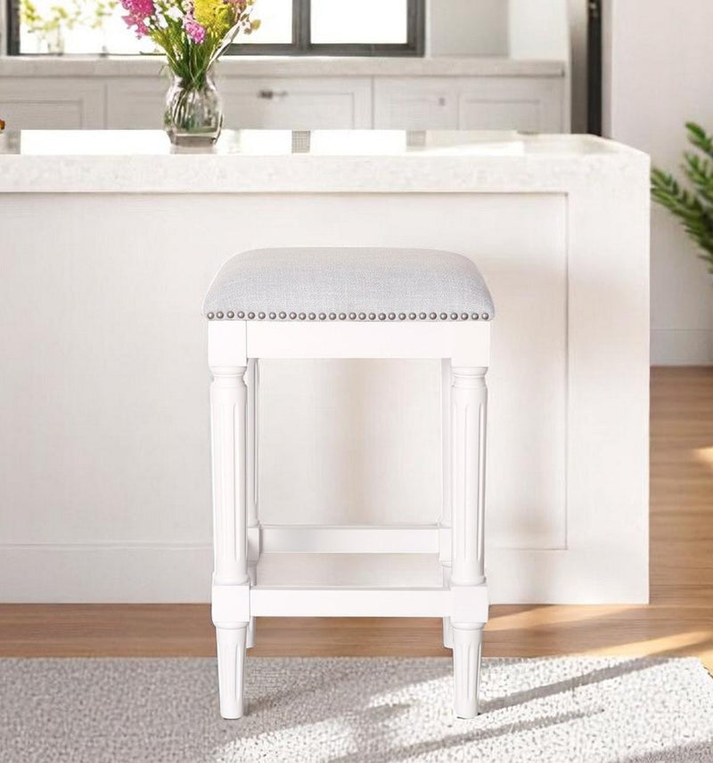 27" Gray And Antiqued White Solid Wood Backless Counter Height Bar Chair