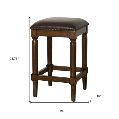 27" Brown And Dark Brown Solid Wood Backless Counter Height Bar Chair