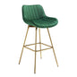 Set of Two 29" Green and Gold Velvet and Metal Low Back Bar Height Swivel Bar Chairs