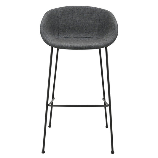 Set of Two 30" Gray and Black Fabric and Steel Low Back Bar Height Bar Chairs