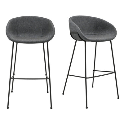 Set of Two 30" Gray and Black Fabric and Steel Low Back Bar Height Bar Chairs