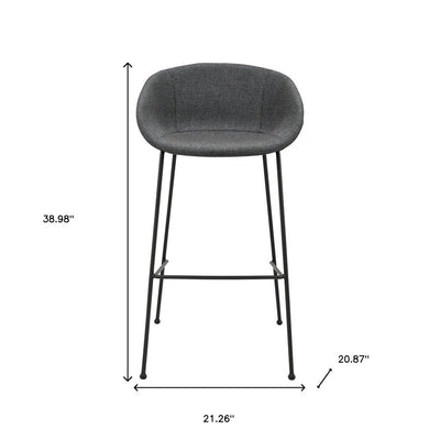 Set of Two 30" Gray and Black Fabric and Steel Low Back Bar Height Bar Chairs