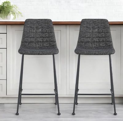 Set of Two 26" Black Fabric and Steel Low Back Counter Height Bar Chairs